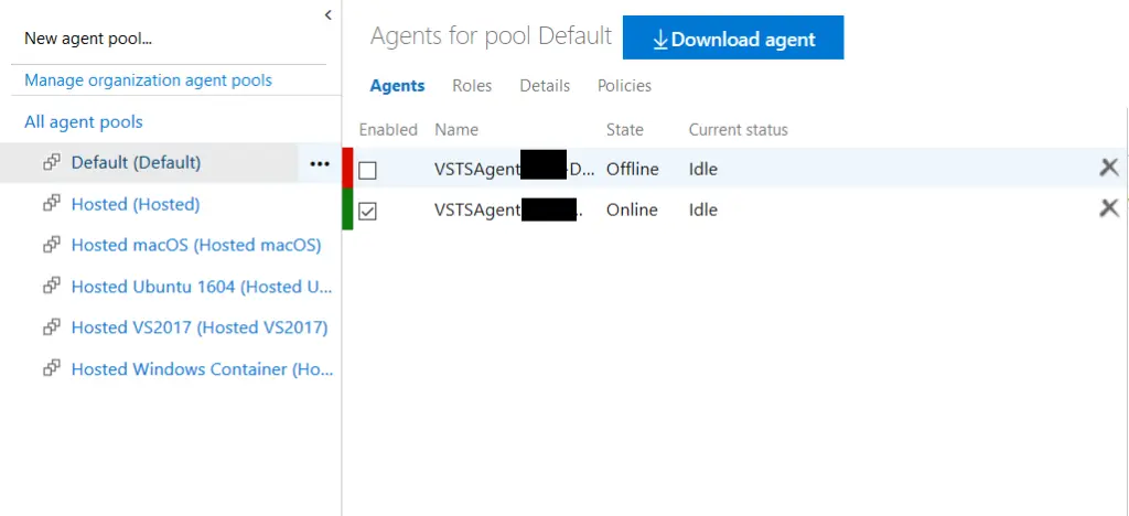 Borrando el agente offline de Azure DevOps