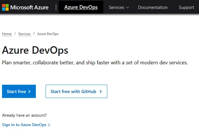 Azure DevOps sign up