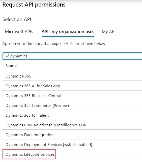 Añadir la API de Dynamics Lifecycle Services