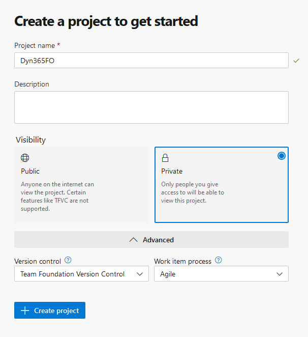 Create Azure DevOps project