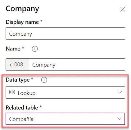 Company field related to table company