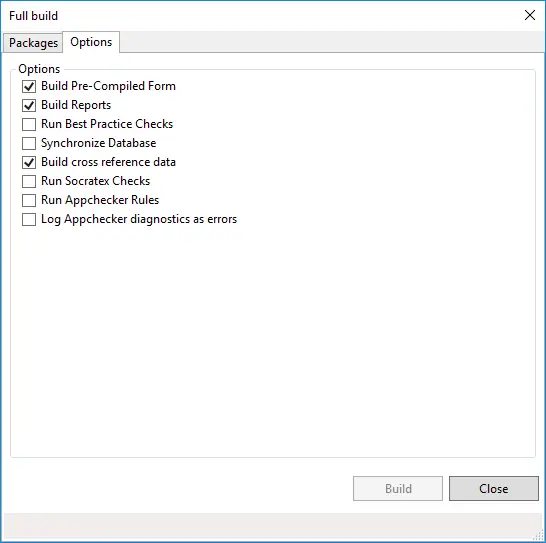 App checker en las opciones de compilar para Dynamics 365 en Visual Studio