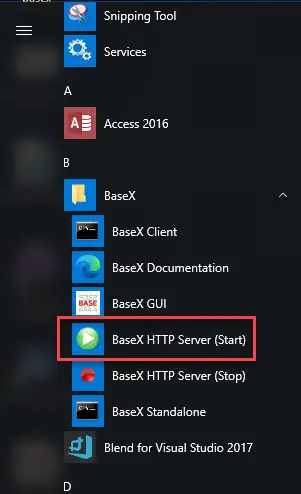 Start BaseX server