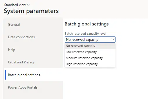 Batch reserved capacity level