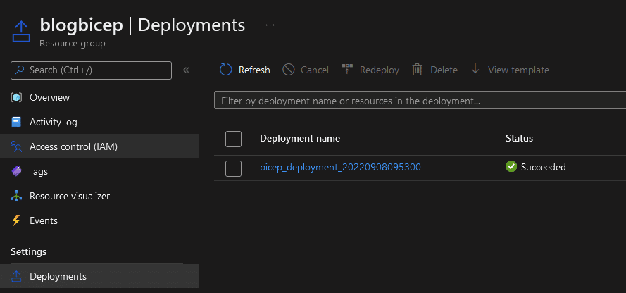 Bicep deployment in Azure portal