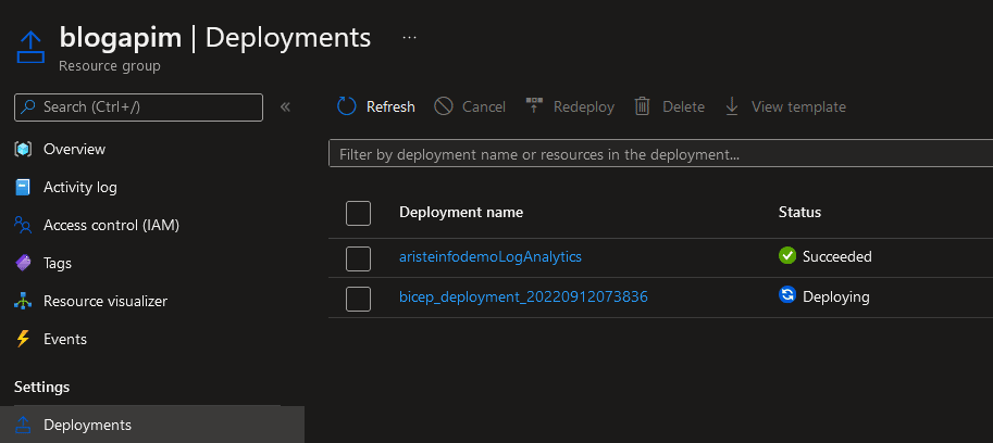 Deployments in resource group