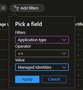 Filter on managed identities