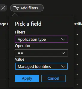 Filter on managed identities