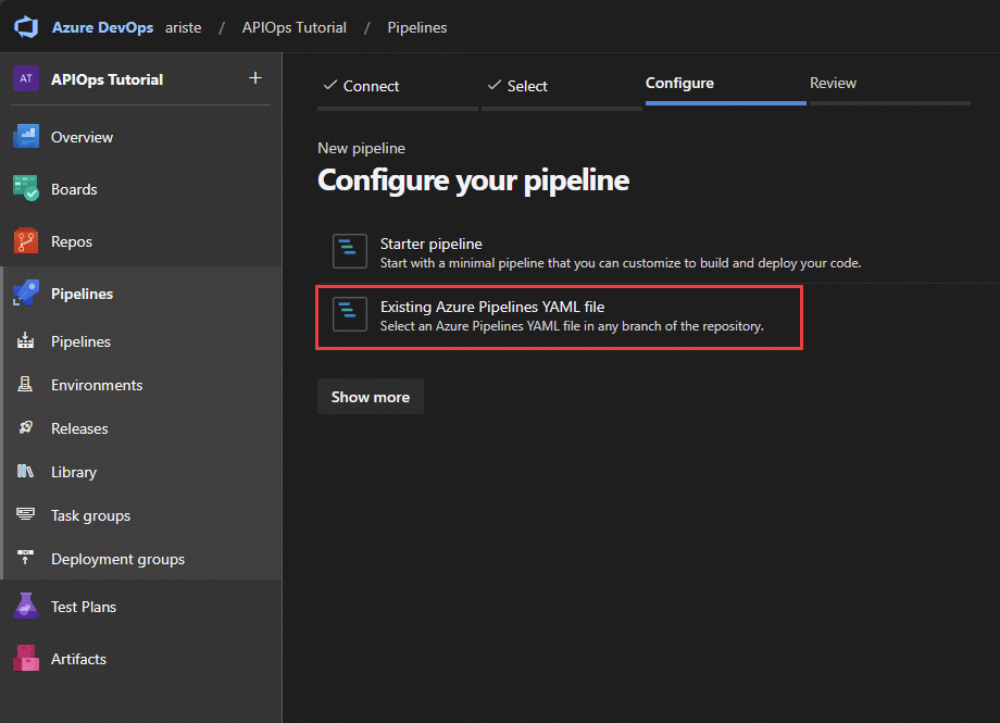 Existing YAML pipeline