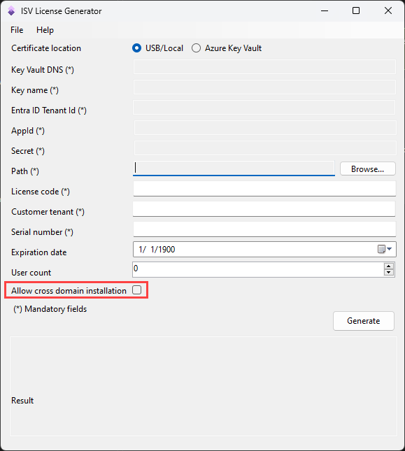 AllowCrossDomainInstallation parameter in ISVLicenseGenerator