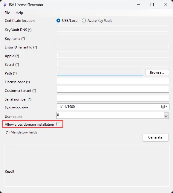 AllowCrossDomainInstallation parameter in ISVLicenseGenerator