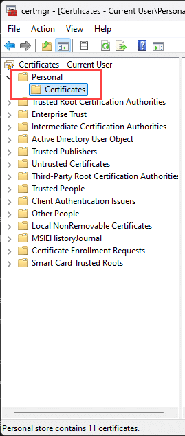 Windows certificate manager