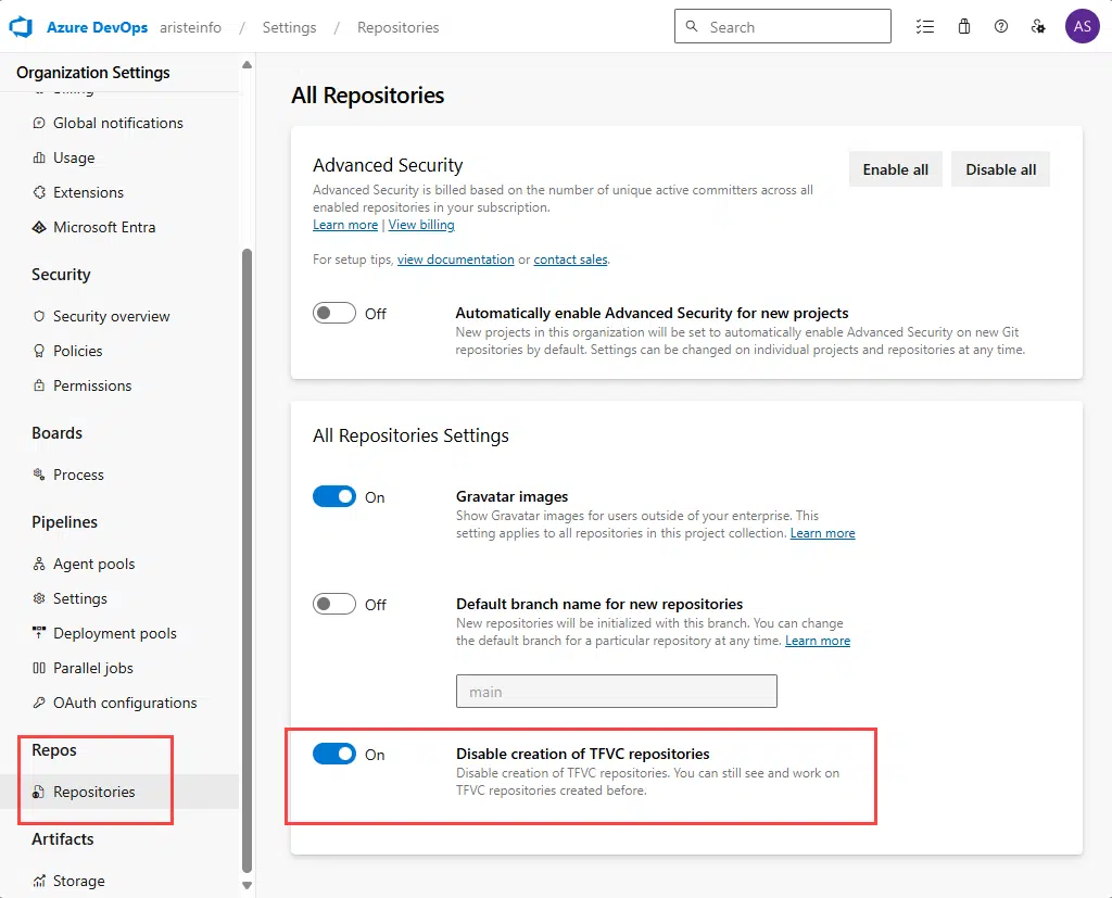 Enable TFVC projects in Azure DevOps