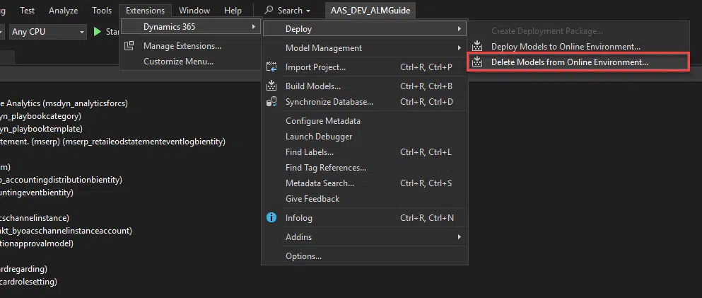 Delete Models from Dataverse environment