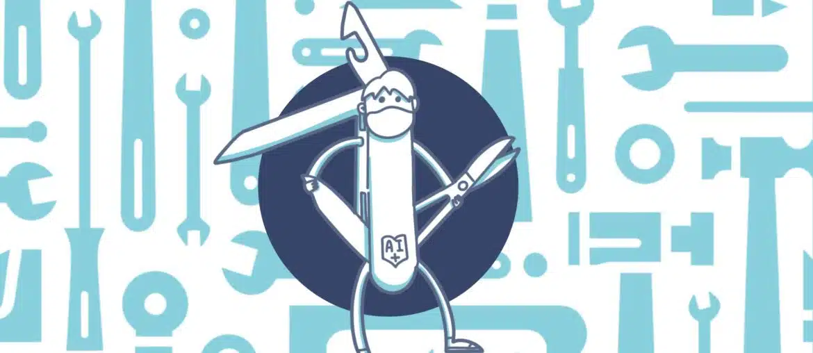 a cartoon of a knife with a face mask
