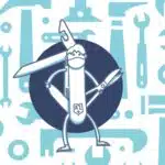 a cartoon of a knife with a face mask