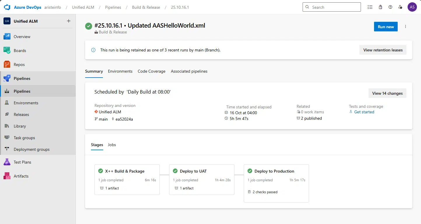 Pipeline run with stages