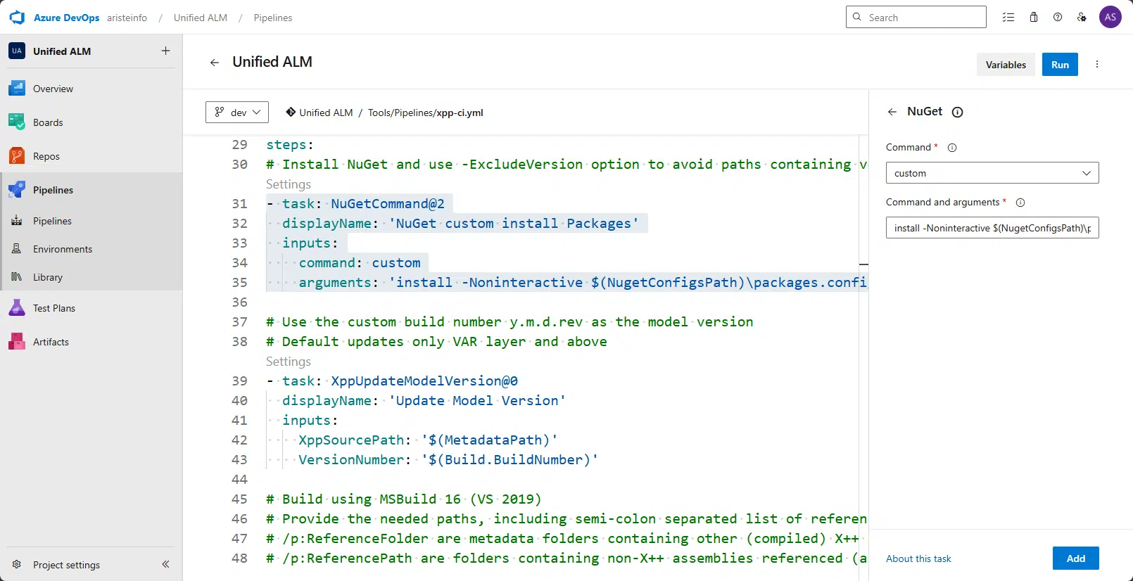 Inputs on YAML pipeline